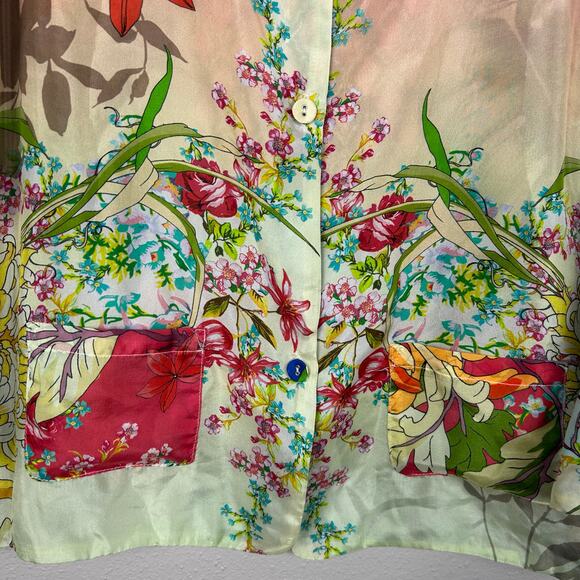 Johnny Was Silk Mizumi Floral Print Reversible Button up Top Multicolor XS - Picture 6 of 10
